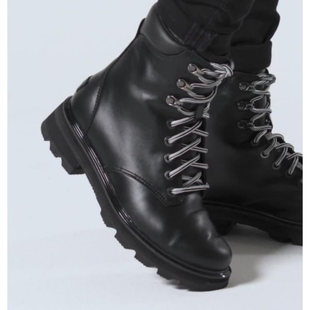 Black Lace-Up Leather Combat Boots - Women